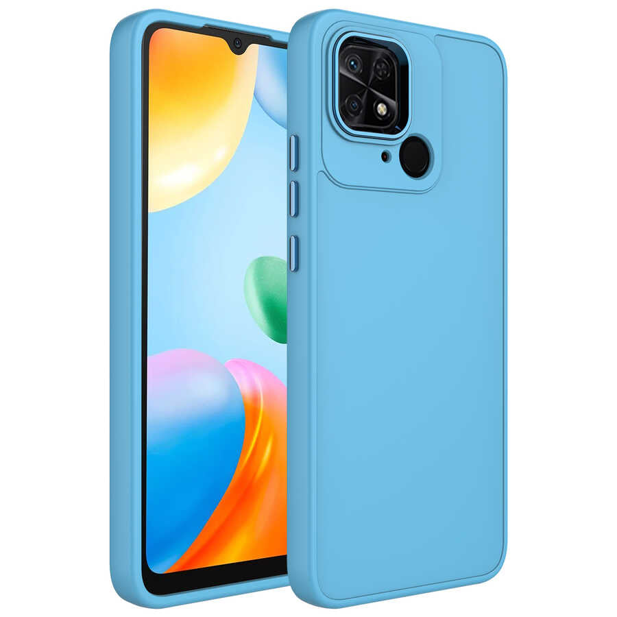 Xiaomi Redmi 10C Kılıf Metal Çerçeve ve Buton Tasarımlı Silikon Zore Luna Kapak Sierra Mavi