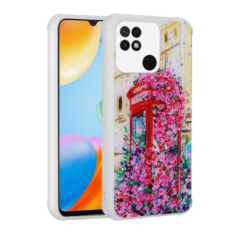 Xiaomi Redmi 10C Kılıf Simli Desenli Kamera Korumalı Parlak Zore Popy Kapak Papatya