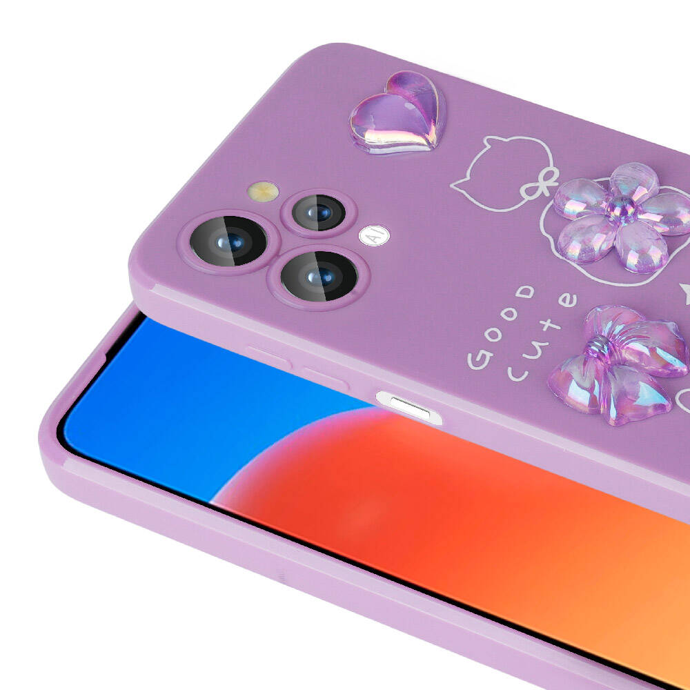 Xiaomi Redmi 12 4G Kılıf Kabartma Figürlü Parlak Zore Toys Silikon Kapak Mor
