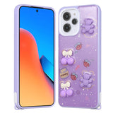 Xiaomi Redmi 12 4G Kılıf Parlayan Simli Kabartma Figürlü Zore Cevze Kapak Mor Ayı