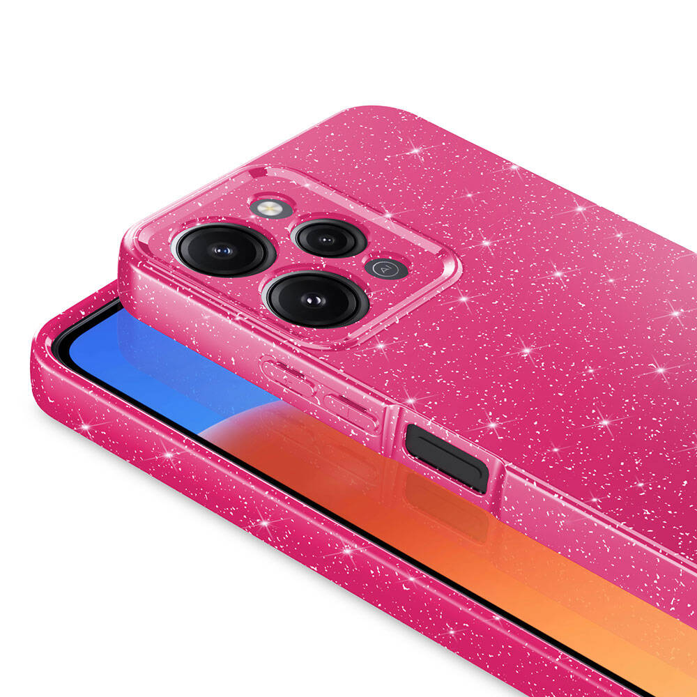 Xiaomi Redmi 12 Kılıf Kamera Korumalı Simli Lüks Zore Koton Kapak Pembe Koyu