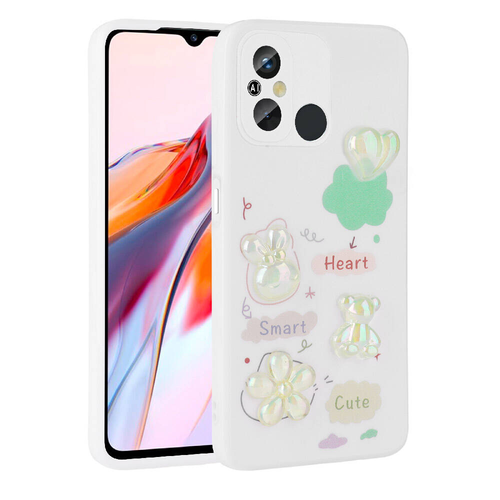 Xiaomi Redmi 12C Kılıf Kabartma Figürlü Parlak Zore Toys Silikon Kapak Mor