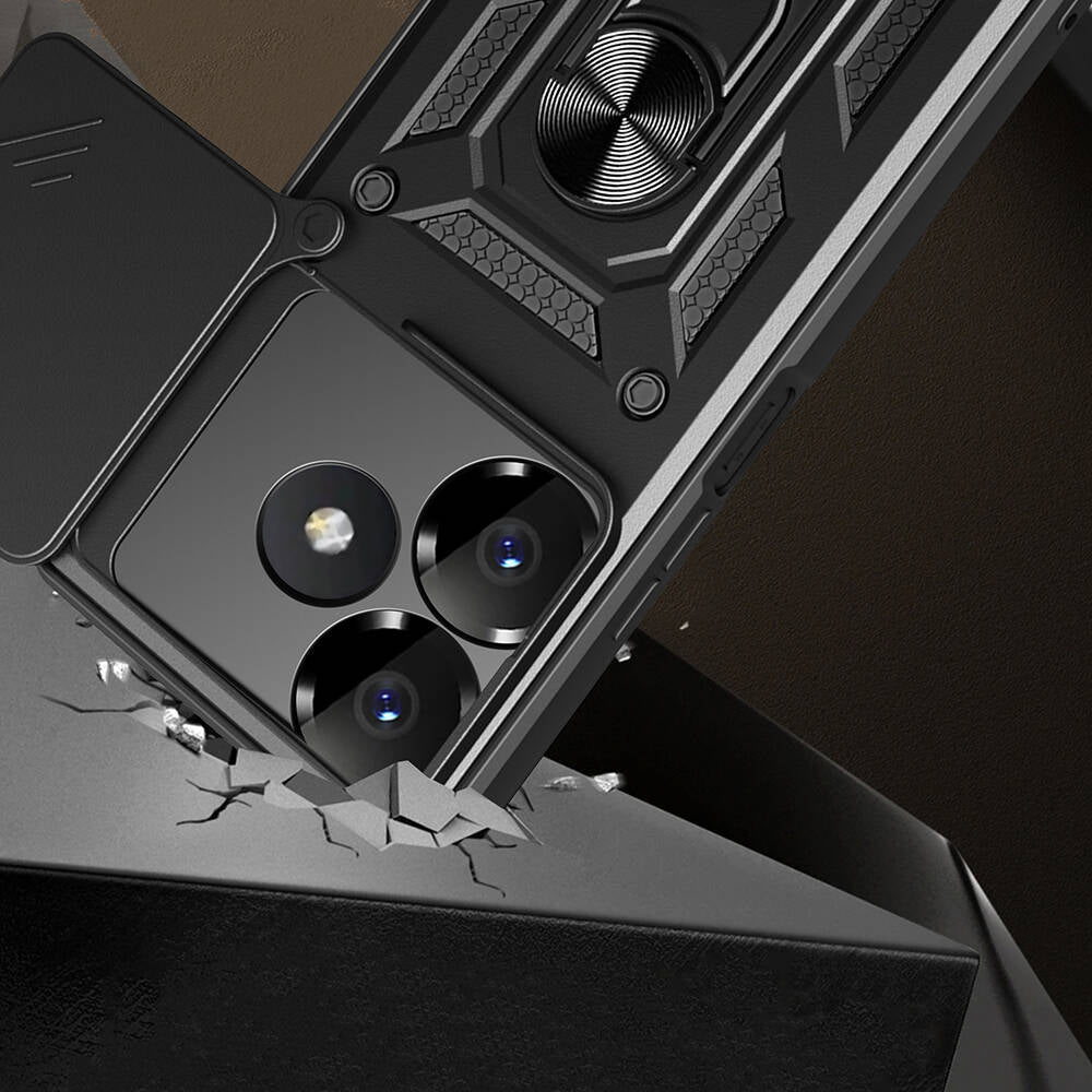 Xiaomi Redmi 13 4G Kılıf Magnetik Standlı Kamera Korumalı Zore Sürgülü Vega Kapak Siyah