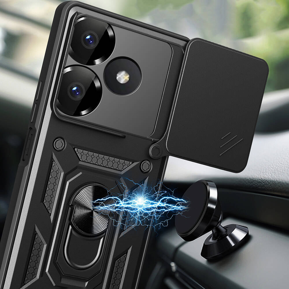 Xiaomi Redmi 13 4G Kılıf Magnetik Standlı Kamera Korumalı Zore Sürgülü Vega Kapak Siyah