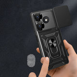 Xiaomi Redmi 13 4G Kılıf Magnetik Standlı Kamera Korumalı Zore Sürgülü Vega Kapak Mavi