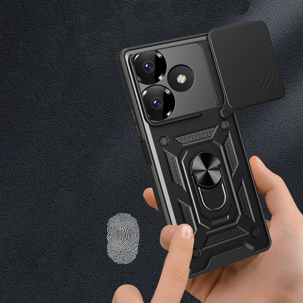 Xiaomi Redmi 13 4G Kılıf Magnetik Standlı Kamera Korumalı Zore Sürgülü Vega Kapak Siyah