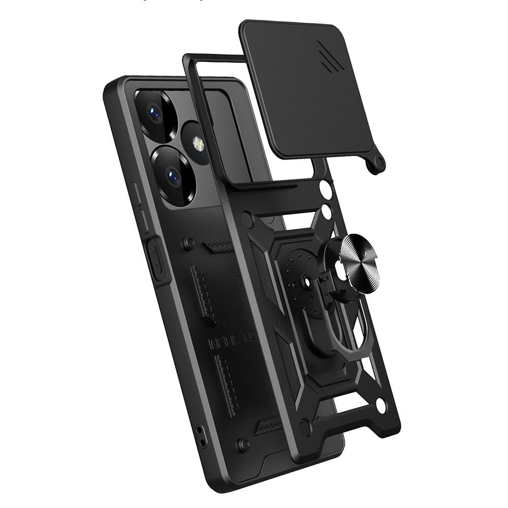 Xiaomi Redmi 13 4G Kılıf Magnetik Standlı Kamera Korumalı Zore Sürgülü Vega Kapak Siyah
