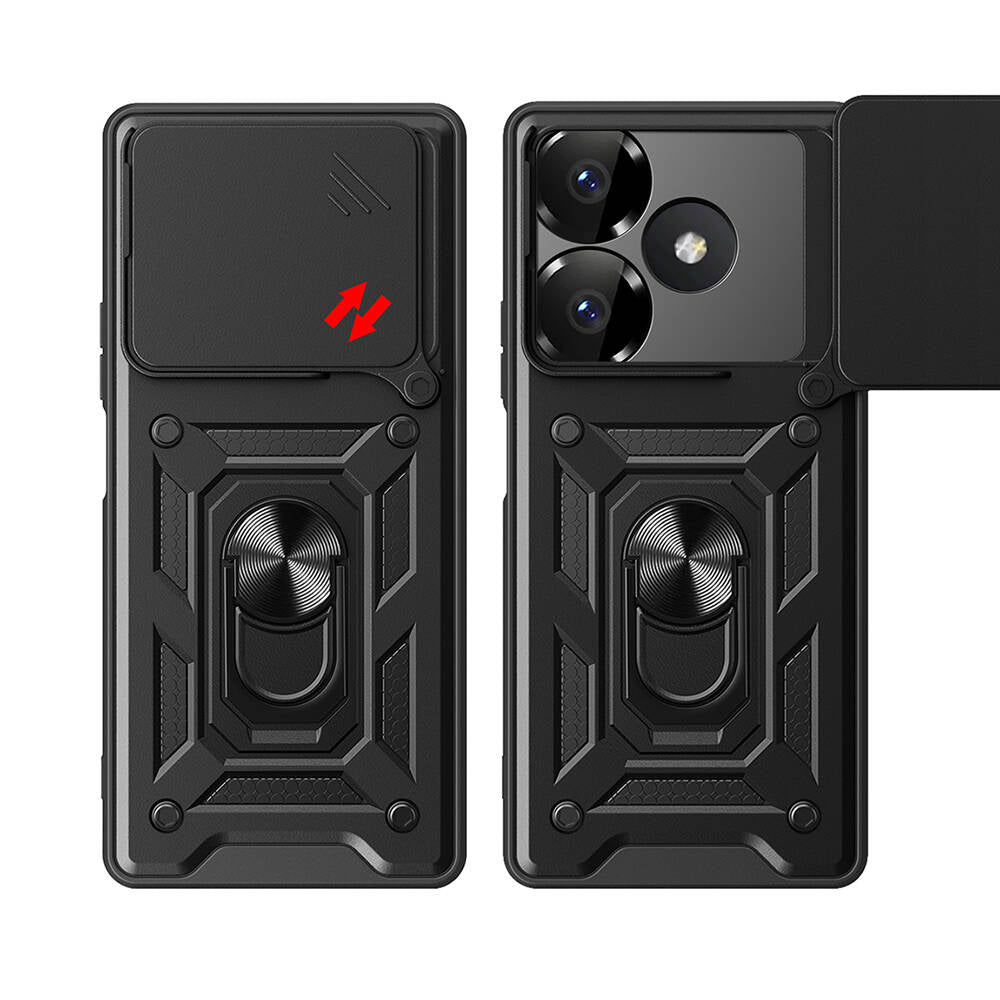 Xiaomi Redmi 13 4G Kılıf Magnetik Standlı Kamera Korumalı Zore Sürgülü Vega Kapak Siyah