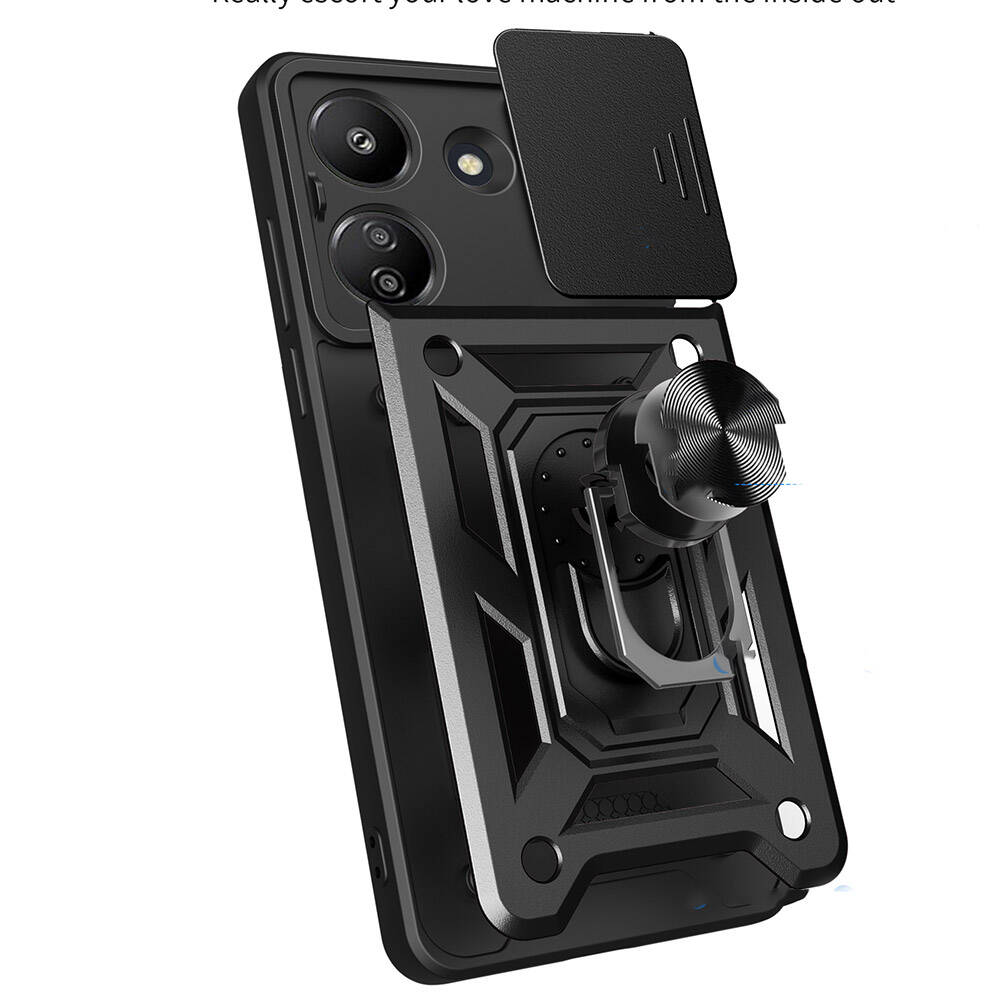 Xiaomi Redmi 13C Kılıf Magnetik Standlı Kamera Korumalı Zore Sürgülü Vega Kapak Siyah