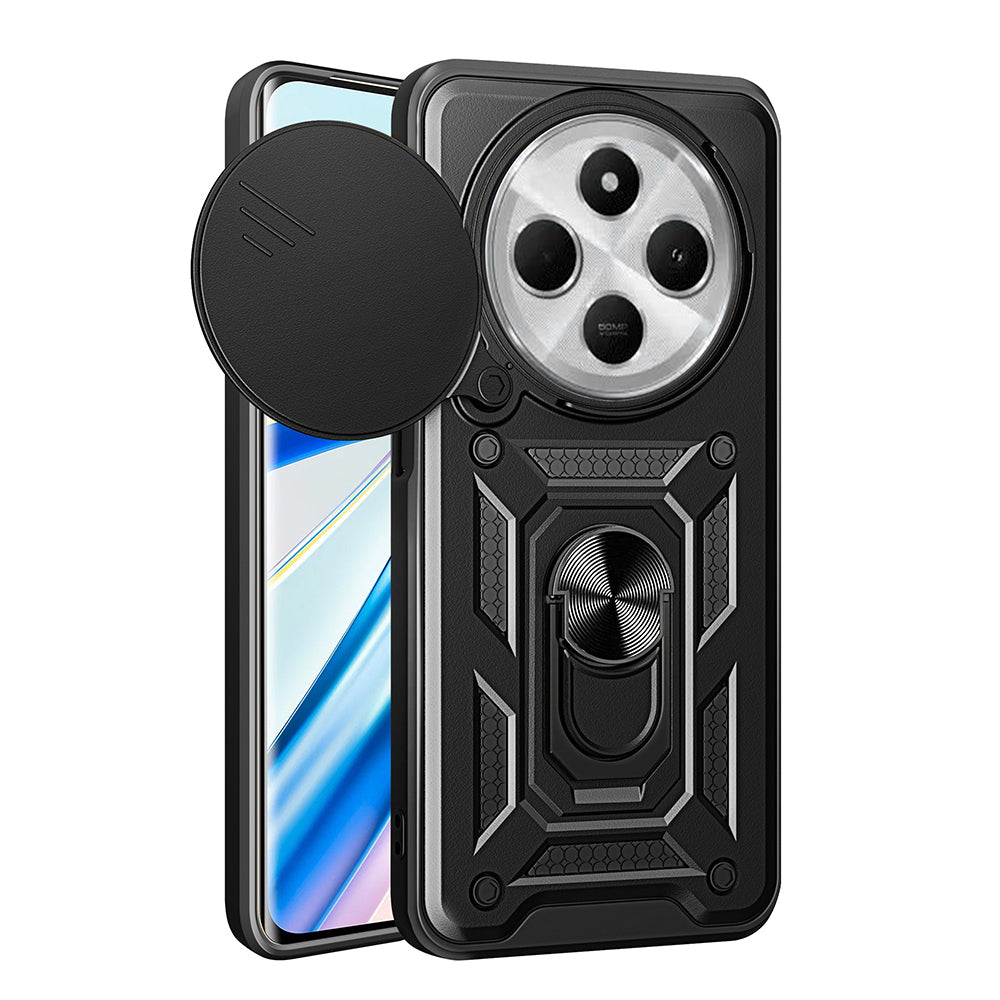 Xiaomi Redmi 14C 4G Kılıf Magnetik Standlı Kamera Korumalı Zore Sürgülü Vega Kapak Mavi