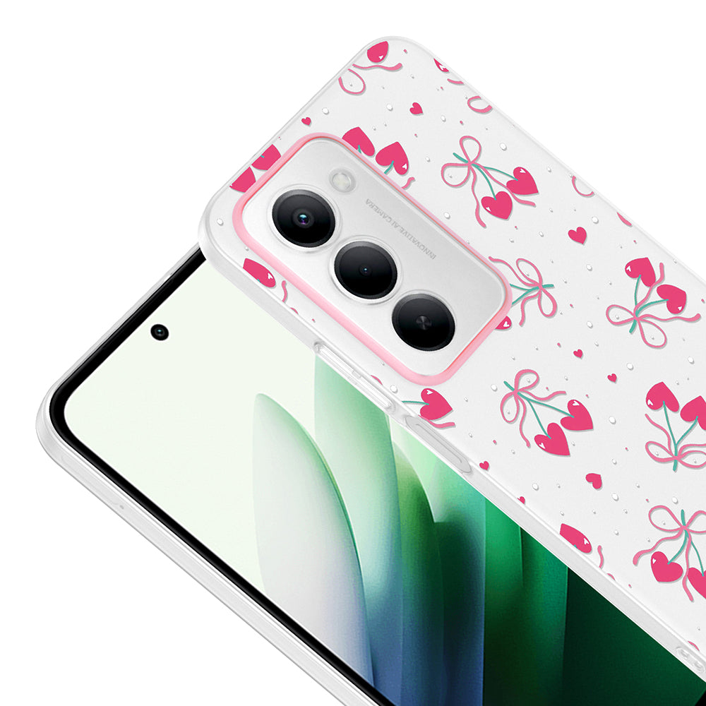 Xiaomi Redmi 15 Kılıf Kamera Korumalı Desenli Zore Klip Kapak Kalpli Kiraz