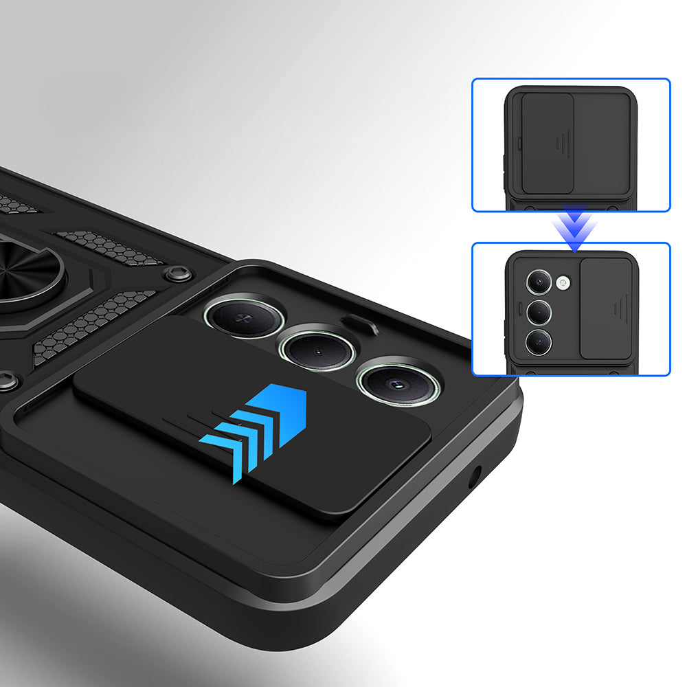 Xiaomi Redmi 15 Kılıf Magnetik Standlı Kamera Korumalı Zore Sürgülü Vega Kapak Siyah