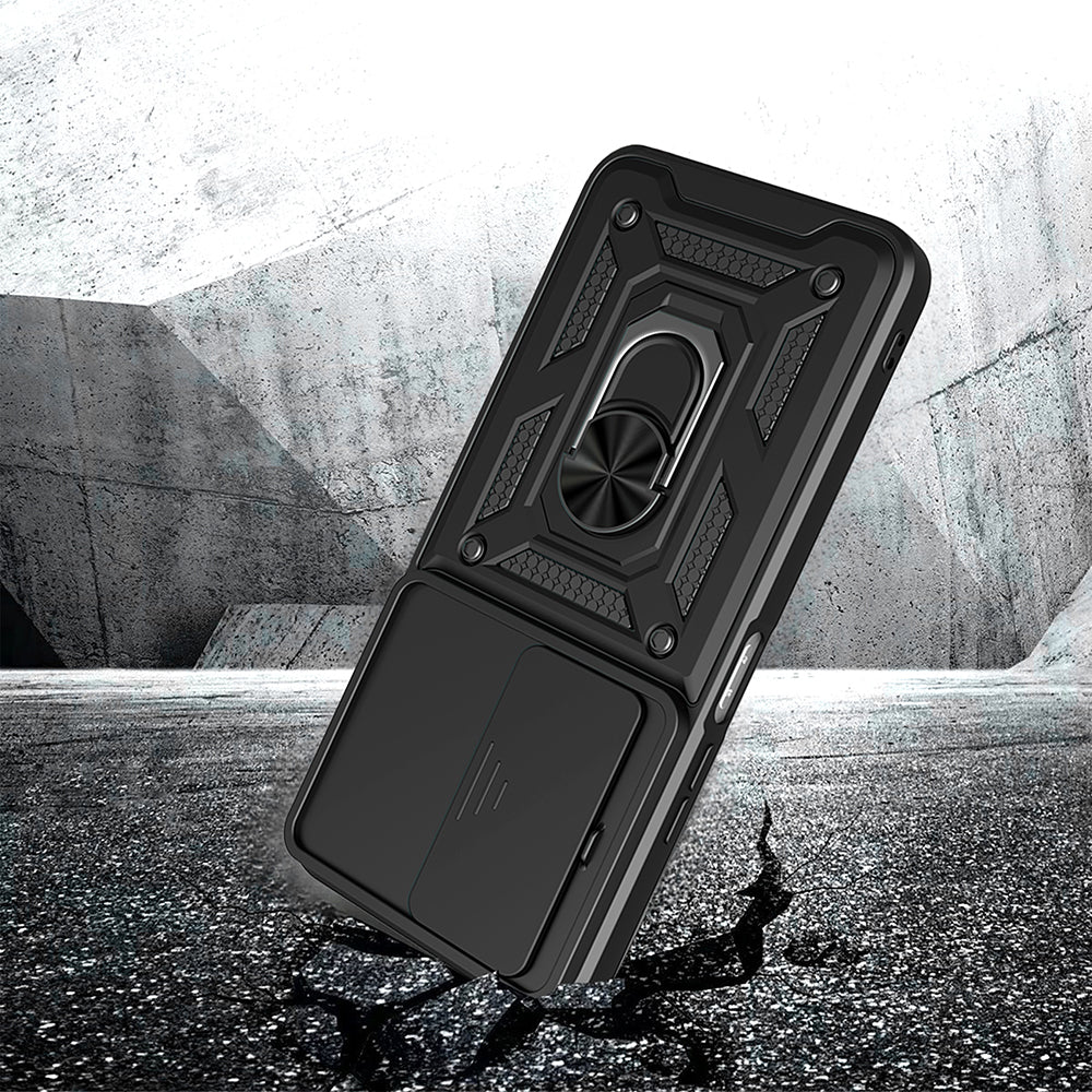 Xiaomi Redmi 15 Kılıf Magnetik Standlı Kamera Korumalı Zore Sürgülü Vega Kapak Mavi