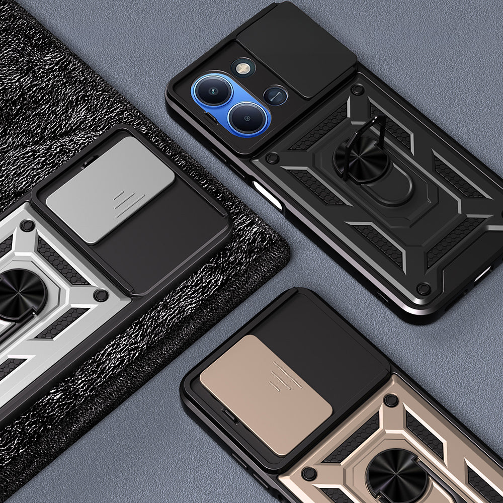 Xiaomi Redmi 15C Kılıf Magnetik Standlı Kamera Korumalı Zore Sürgülü Vega Kapak Siyah