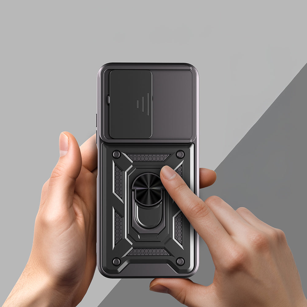 Xiaomi Redmi 15C Kılıf Magnetik Standlı Kamera Korumalı Zore Sürgülü Vega Kapak Siyah