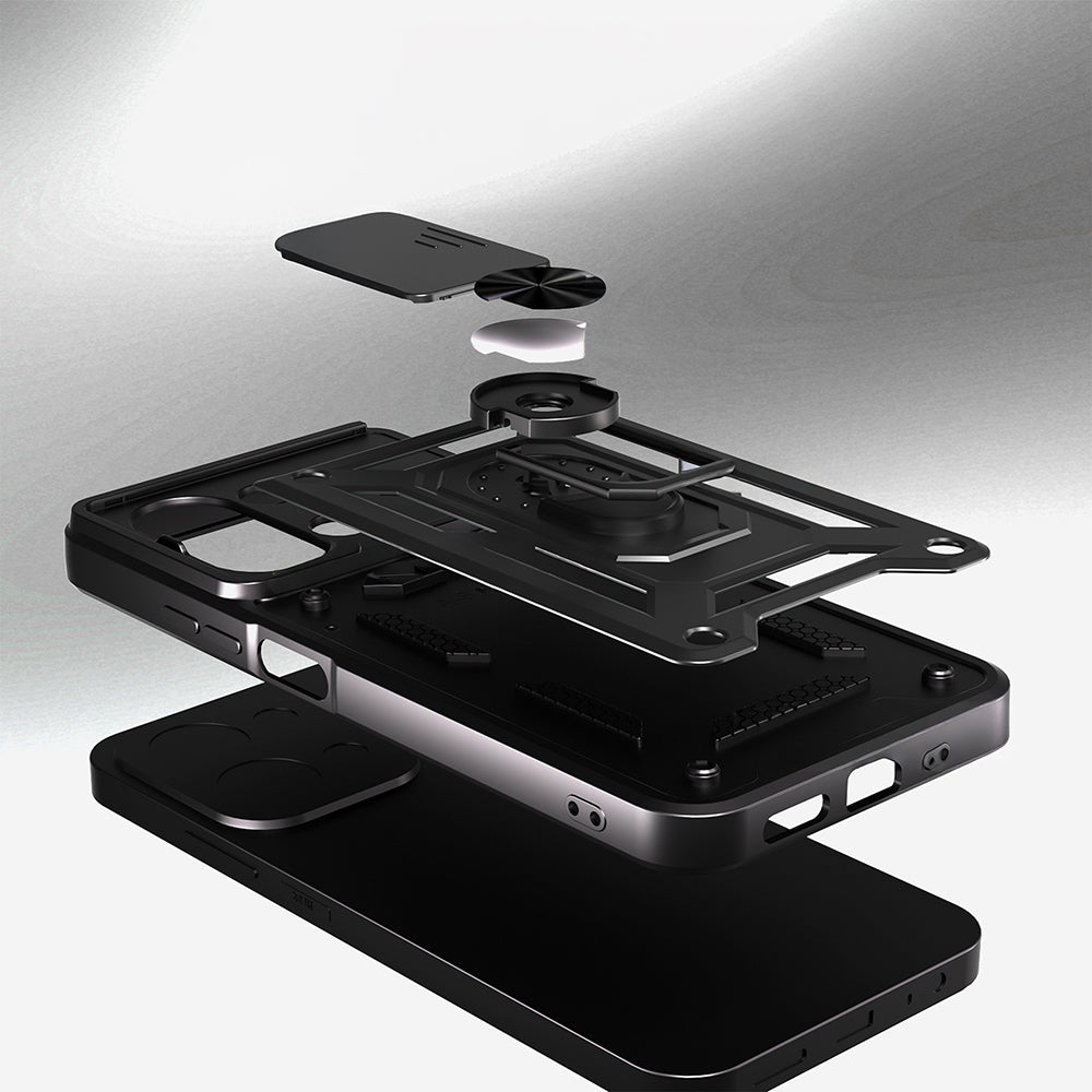 Xiaomi Redmi 15C Kılıf Magnetik Standlı Kamera Korumalı Zore Sürgülü Vega Kapak Siyah