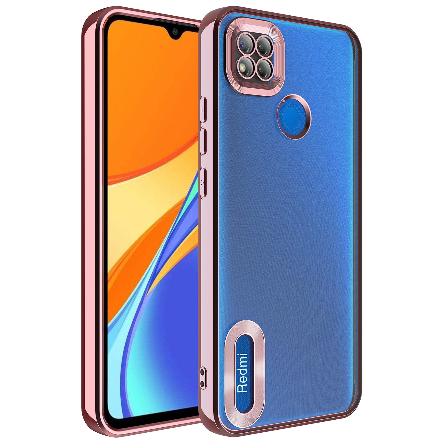 Xiaomi Redmi 9C Kılıf Kamera Korumalı Logo Gösteren Zore Omega Kapak Rose Gold