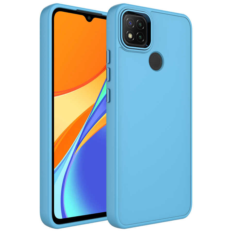 Xiaomi Redmi 9C Kılıf Metal Çerçeve ve Buton Tasarımlı Silikon Zore Luna Kapak Siyah