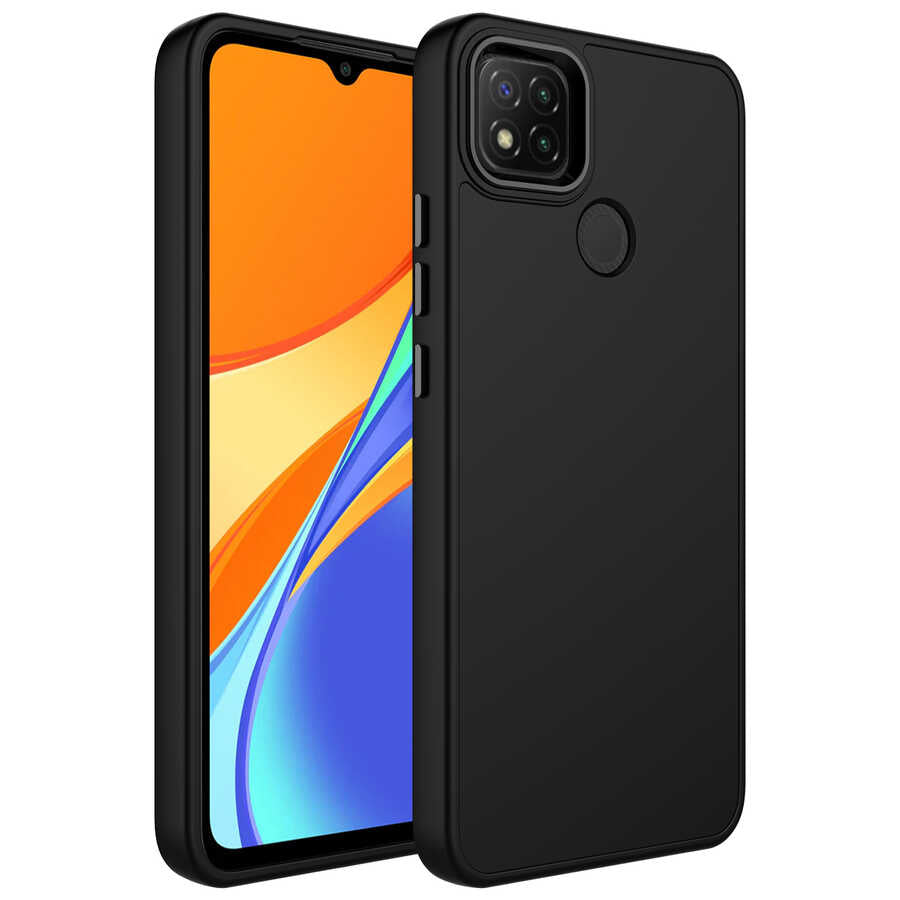 Xiaomi Redmi 9C Kılıf Metal Çerçeve ve Buton Tasarımlı Silikon Zore Luna Kapak Siyah