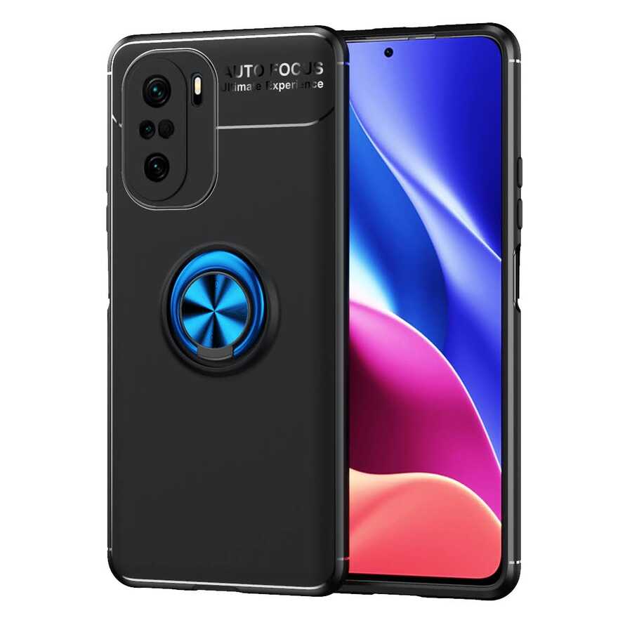 Xiaomi Redmi K40 Kılıf Zore Ravel Silikon Kapak Siyah-Mavi
