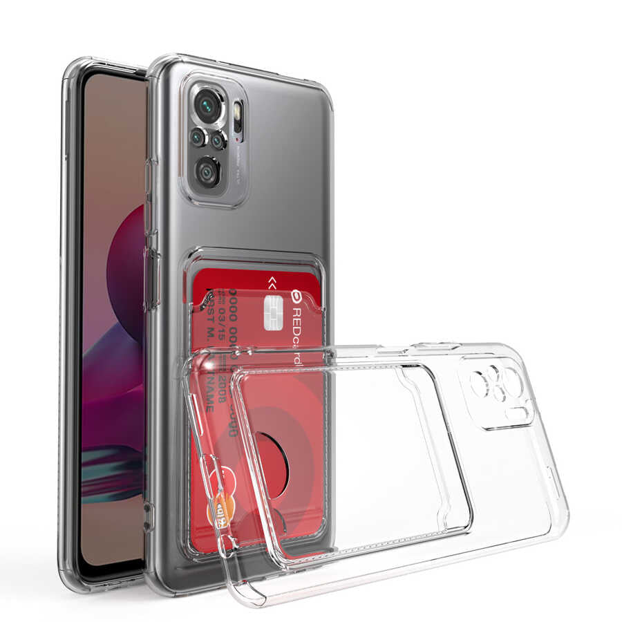 Xiaomi Redmi Note 10 Kılıf Kartlıklı Şeffaf Zore Setra Clear Silikon Kapak Renksiz