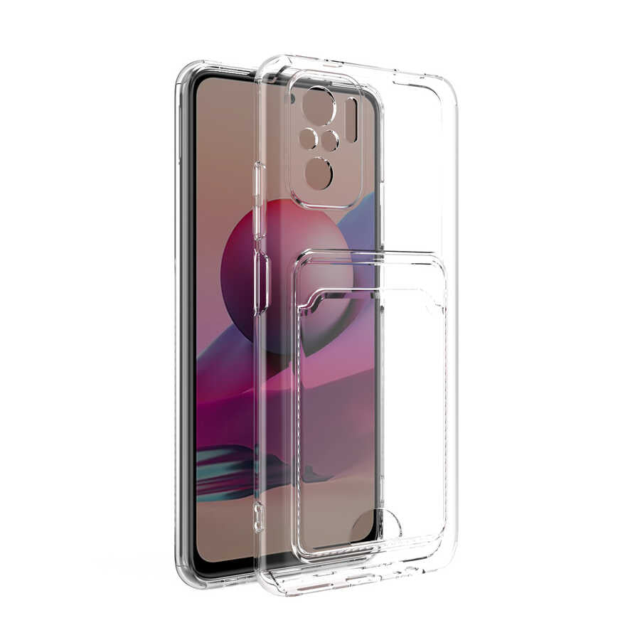 Xiaomi Redmi Note 10 Kılıf Kartlıklı Şeffaf Zore Setra Clear Silikon Kapak Renksiz
