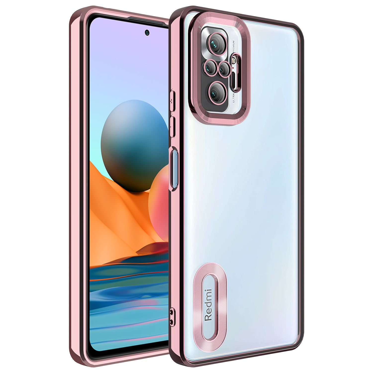 Xiaomi Redmi Note 10 Pro Kılıf Kamera Korumalı Logo Gösteren Zore Omega Kapak Gold