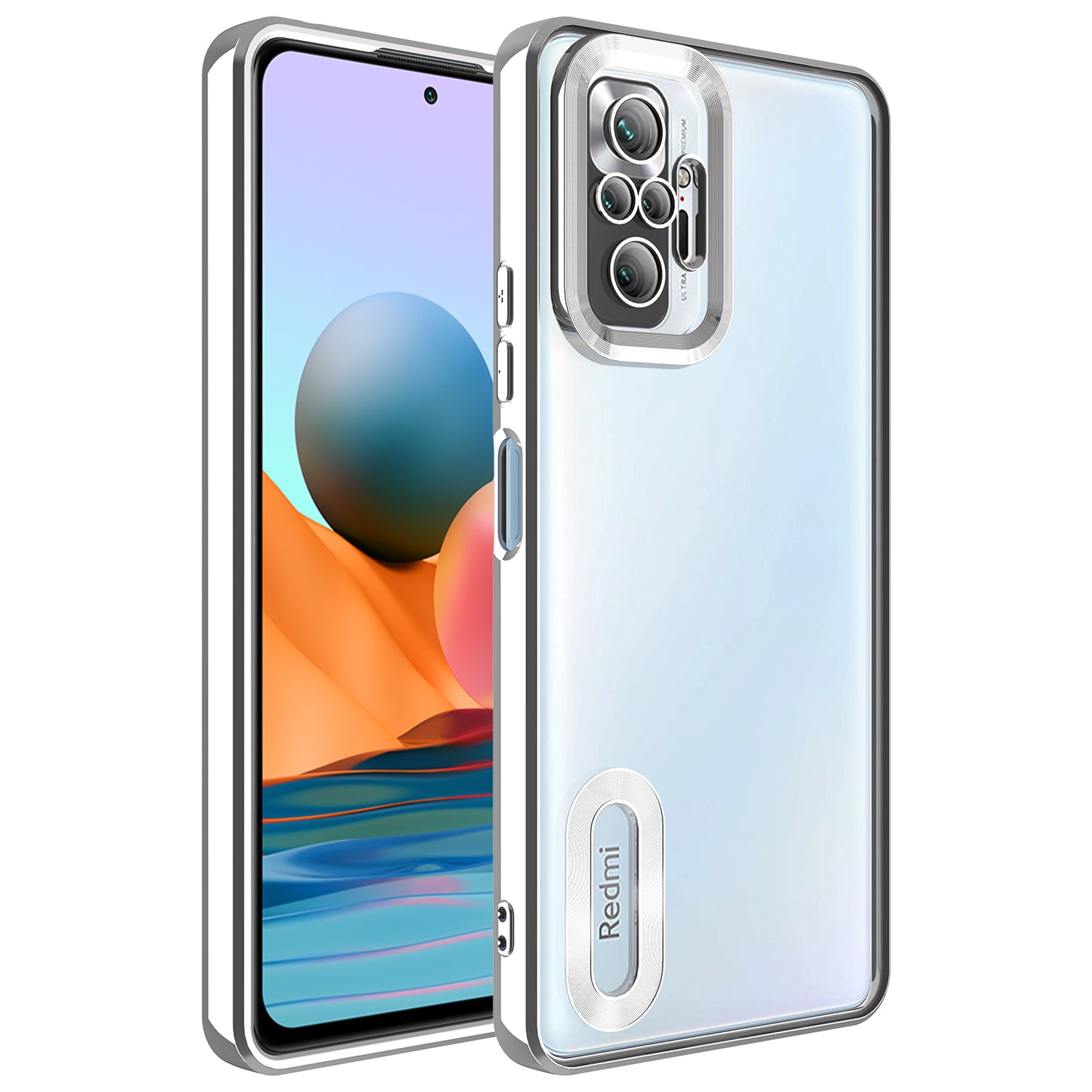 Xiaomi Redmi Note 10 Pro Kılıf Kamera Korumalı Logo Gösteren Zore Omega Kapak Gümüş