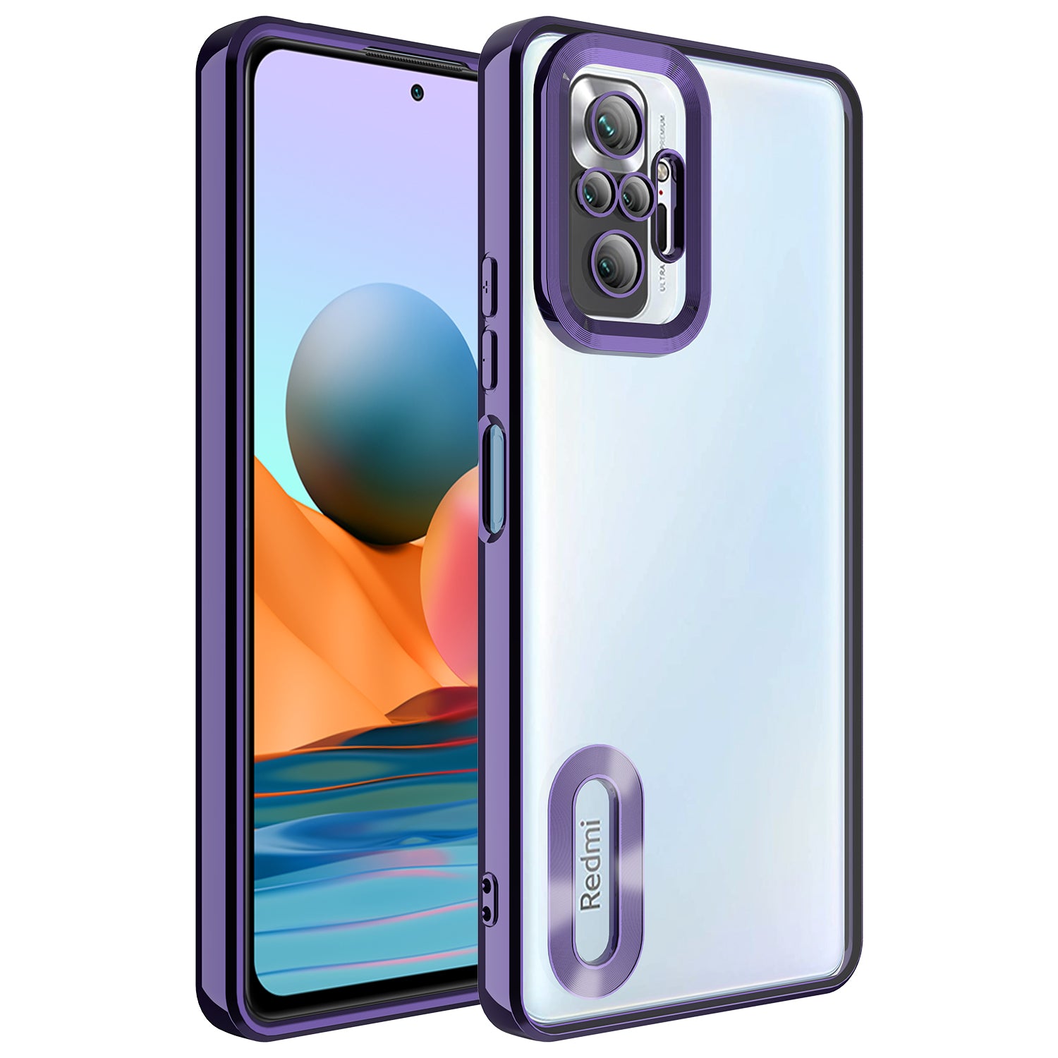 Xiaomi Redmi Note 10 Pro Kılıf Kamera Korumalı Logo Gösteren Zore Omega Kapak Derin Mor