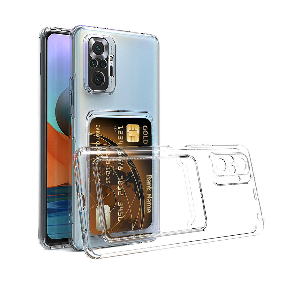 Xiaomi Redmi Note 10 Pro Kılıf Kartlıklı Şeffaf Zore Setra Clear Silikon Kapak Renksiz