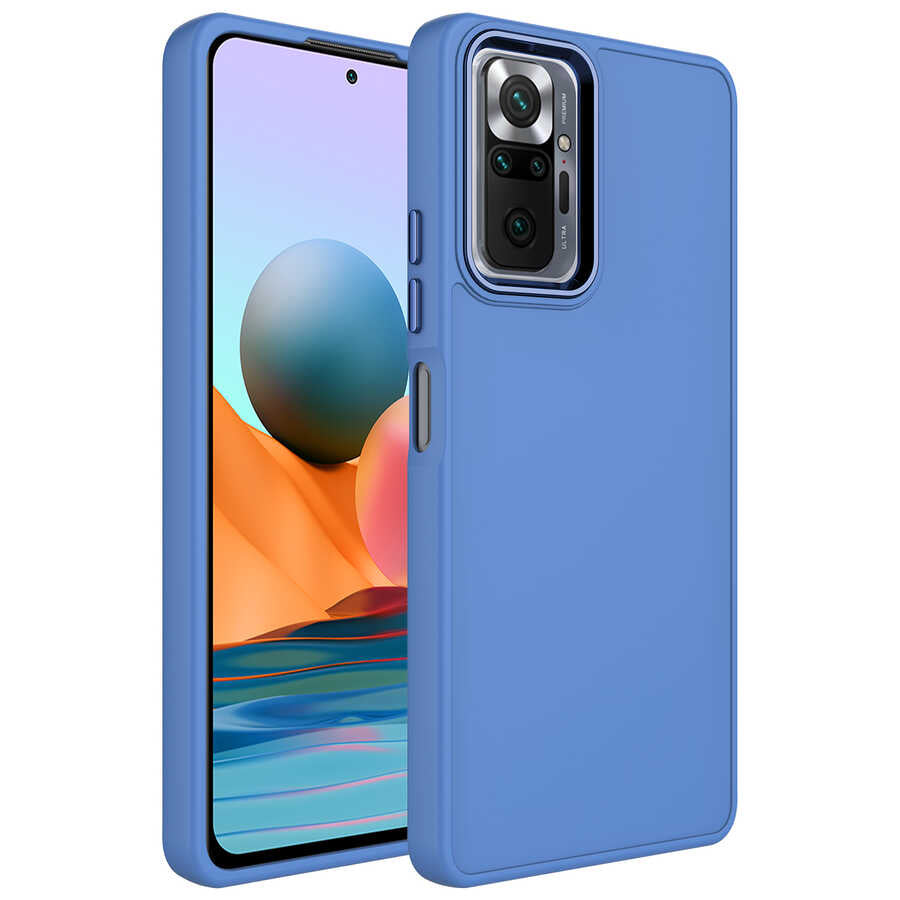 Xiaomi Redmi Note 10 Pro Kılıf Metal Çerçeve ve Buton Tasarımlı Silikon Zore Luna Kapak Sierra Mavi