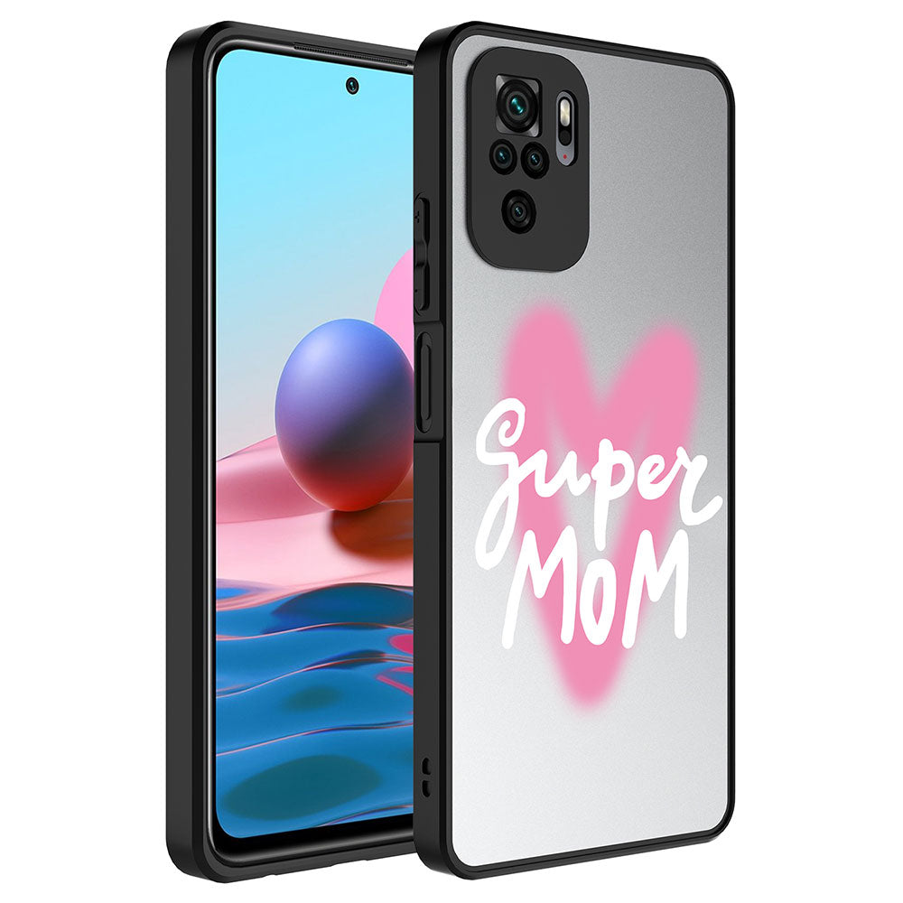 Xiaomi Redmi Note 10S Kılıf Aynalı Desenli Kamera Korumalı Parlak Zore Mirror Kapak Süper Anne