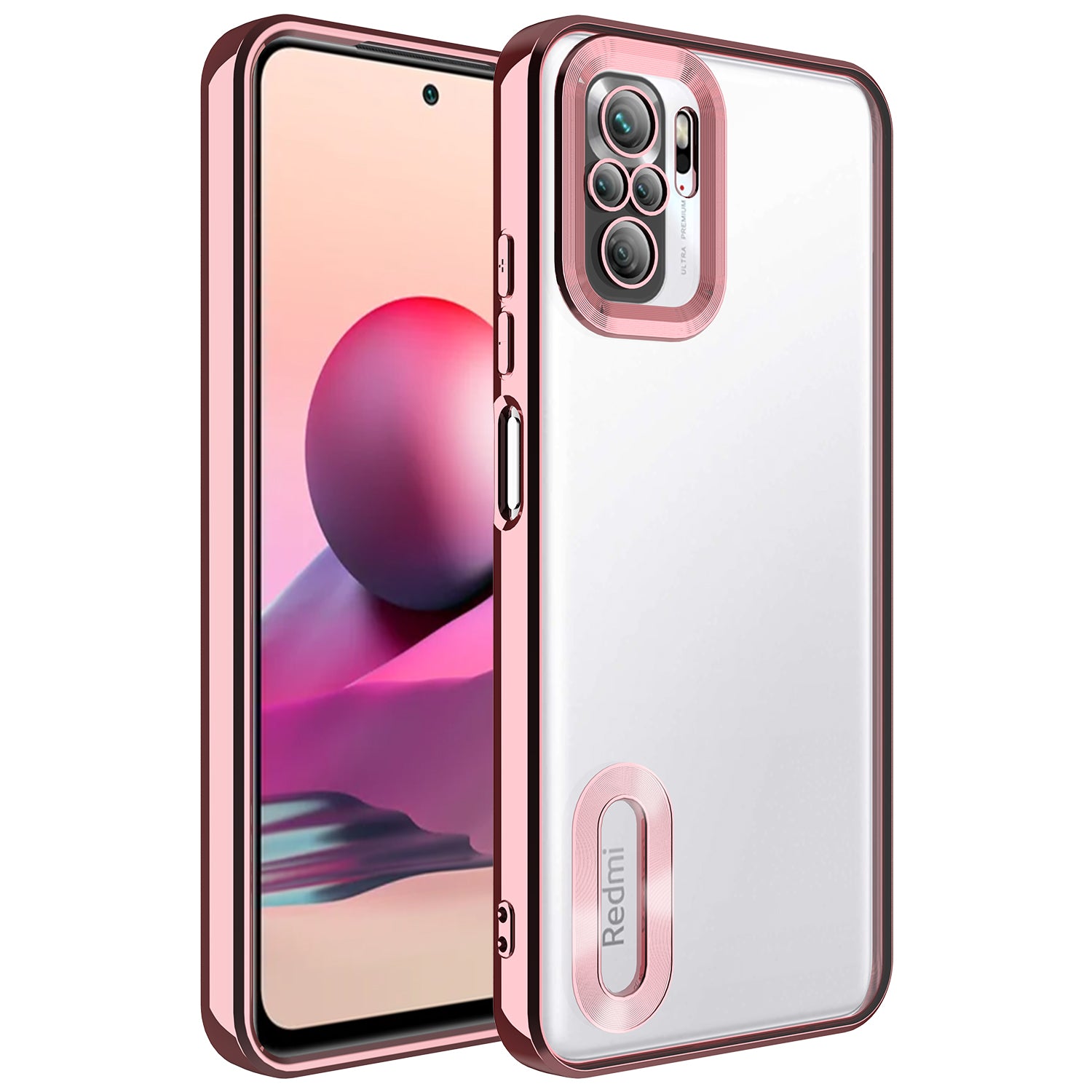 Xiaomi Redmi Note 10S Kılıf Kamera Korumalı Logo Gösteren Zore Omega Kapak Rose Gold