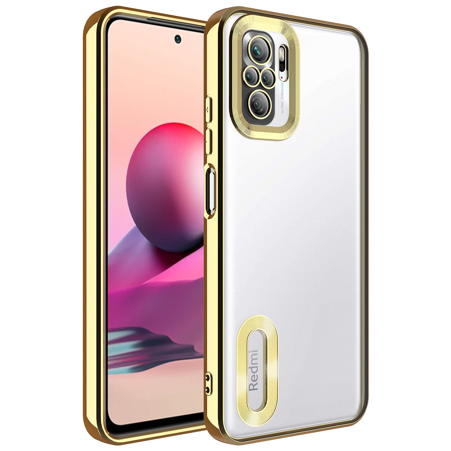 Xiaomi Redmi Note 10S Kılıf Kamera Korumalı Logo Gösteren Zore Omega Kapak Gold