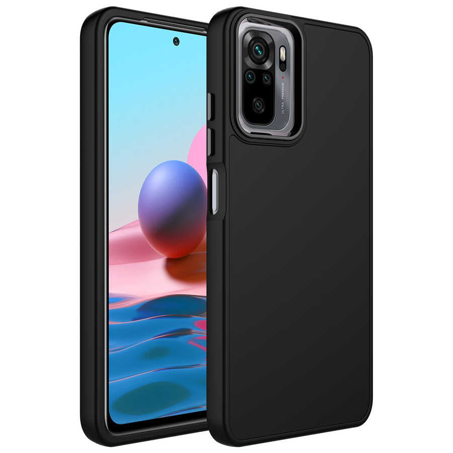 Xiaomi Redmi Note 10S Kılıf Metal Çerçeve ve Buton Tasarımlı Silikon Zore Luna Kapak Sierra Mavi