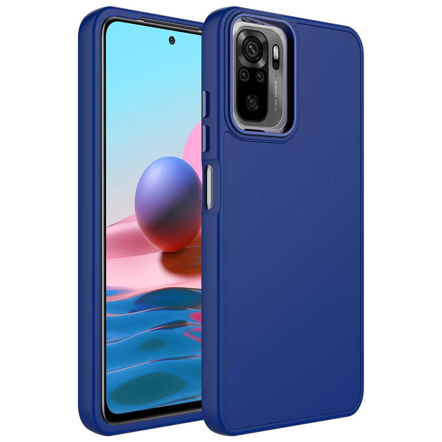 Xiaomi Redmi Note 10S Kılıf Metal Çerçeve ve Buton Tasarımlı Silikon Zore Luna Kapak Lacivert