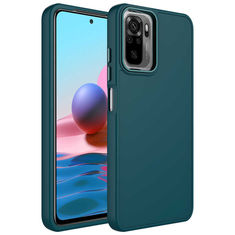 Xiaomi Redmi Note 10S Kılıf Metal Çerçeve ve Buton Tasarımlı Silikon Zore Luna Kapak Koyu Yeşil