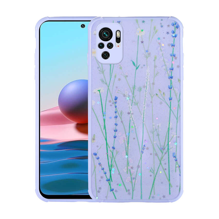 Xiaomi Redmi Note 10S Kılıf Simli Desenli Kamera Korumalı Parlak Zore Popy Kapak Dallar