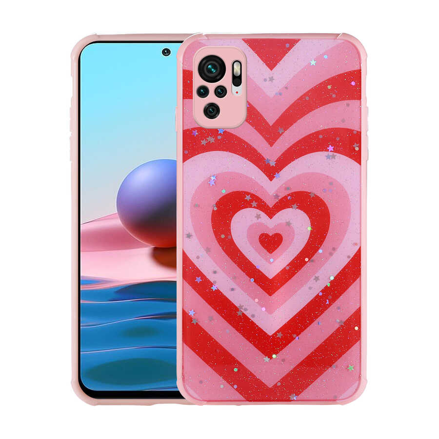 Xiaomi Redmi Note 10S Kılıf Simli Desenli Kamera Korumalı Parlak Zore Popy Kapak Kalp