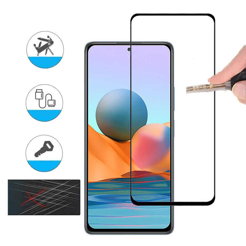 Xiaomi Redmi Note 10S Zore Kenarları Kırılmaya Dayanıklı Cam Ekran Koruyucu Siyah