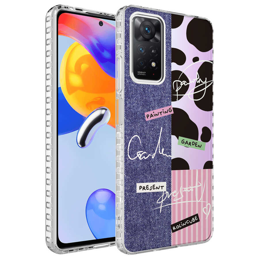 Xiaomi Redmi Note 11 Global Kılıf Airbag Kenarlı Renkli Desenli Silikon Zore Elegans Kapak NO8