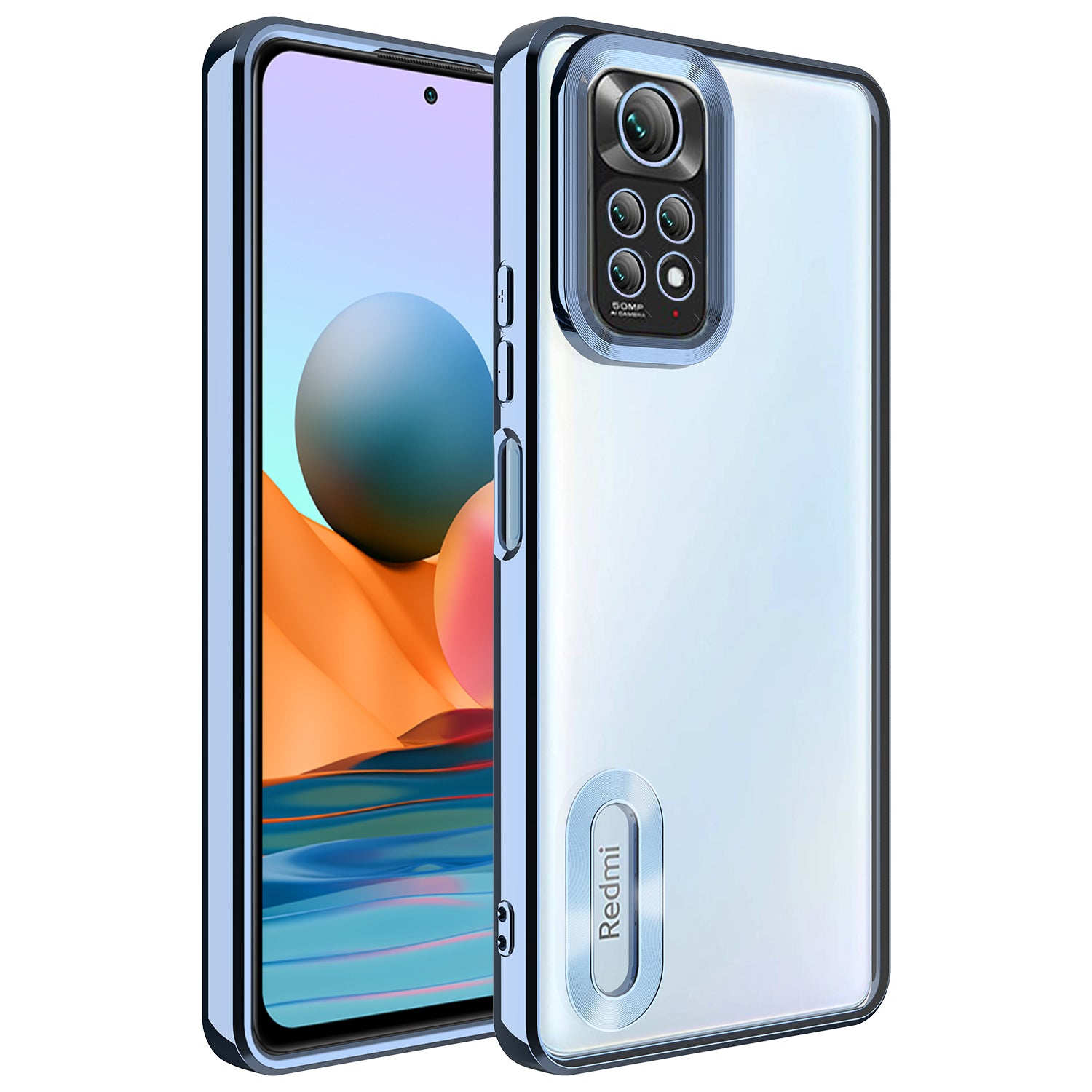 Xiaomi Redmi Note 11 Global Kılıf Kamera Korumalı Logo Gösteren Zore Omega Kapak Sierra Mavi