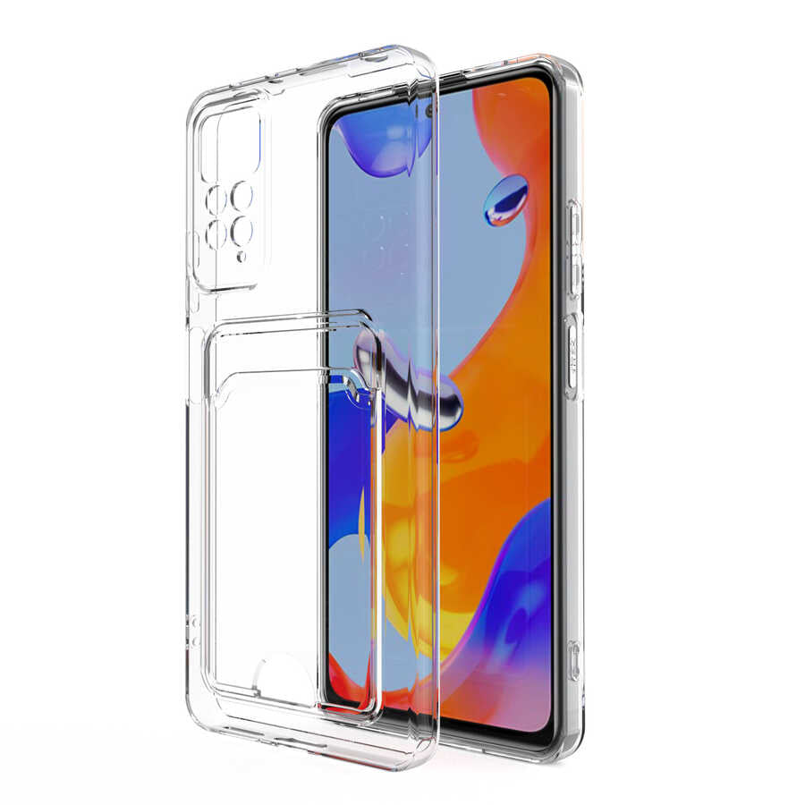 Xiaomi Redmi Note 11 Global Kılıf Kartlıklı Şeffaf Zore Setra Clear Silikon Kapak Renksiz