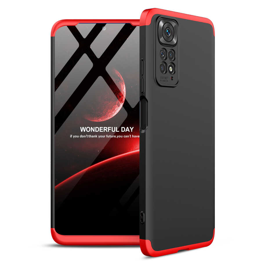 Xiaomi Redmi Note 11 Global Kılıf Zore Ays Kapak Siyah-Kırmızı