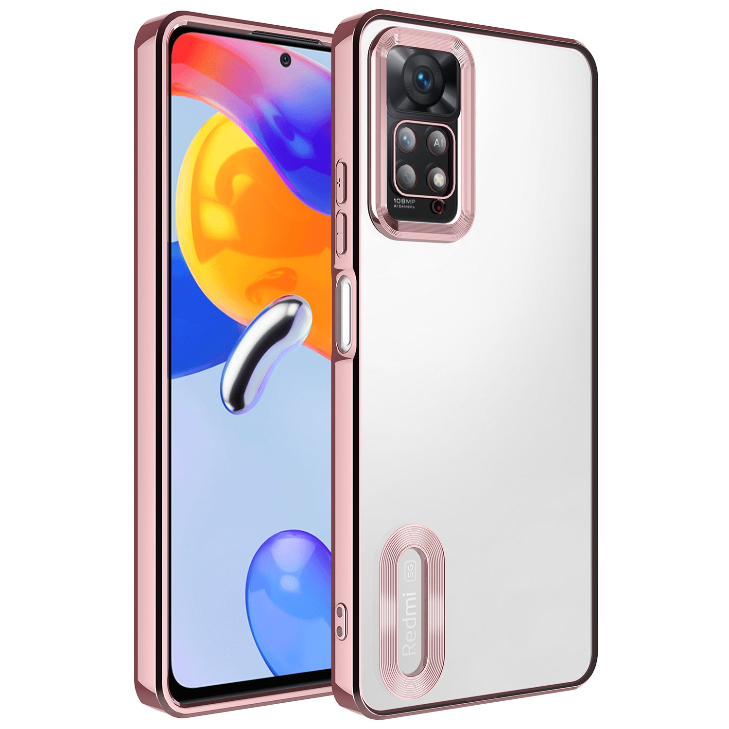 Xiaomi Redmi Note 11 Pro 5G Kılıf Kamera Korumalı Logo Gösteren Zore Omega Kapak Rose Gold
