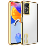 Xiaomi Redmi Note 11 Pro 5G Kılıf Kamera Korumalı Logo Gösteren Zore Omega Kapak Gold