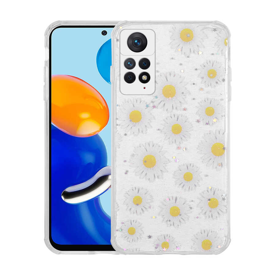 Xiaomi Redmi Note 11 Pro 5G Kılıf Simli Desenli Kamera Korumalı Parlak Zore Popy Kapak Papatya