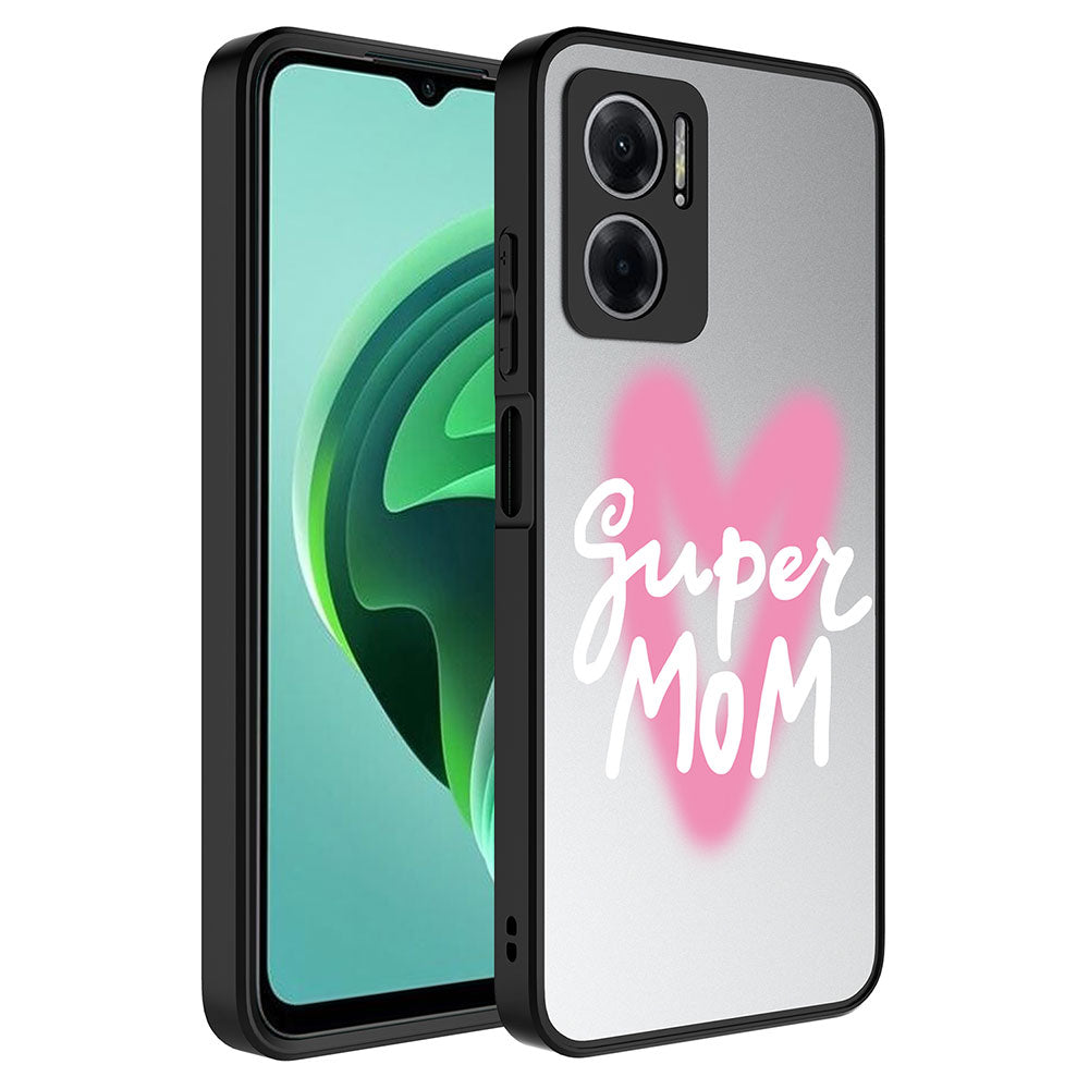 Xiaomi Redmi Note 11E Kılıf Aynalı Desenli Kamera Korumalı Parlak Zore Mirror Kapak Süper Anne