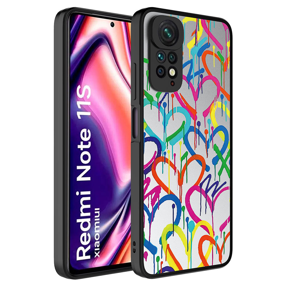 Xiaomi Redmi Note 11S Global Kılıf Aynalı Desenli Kamera Korumalı Parlak Zore Mirror Kapak Kalp