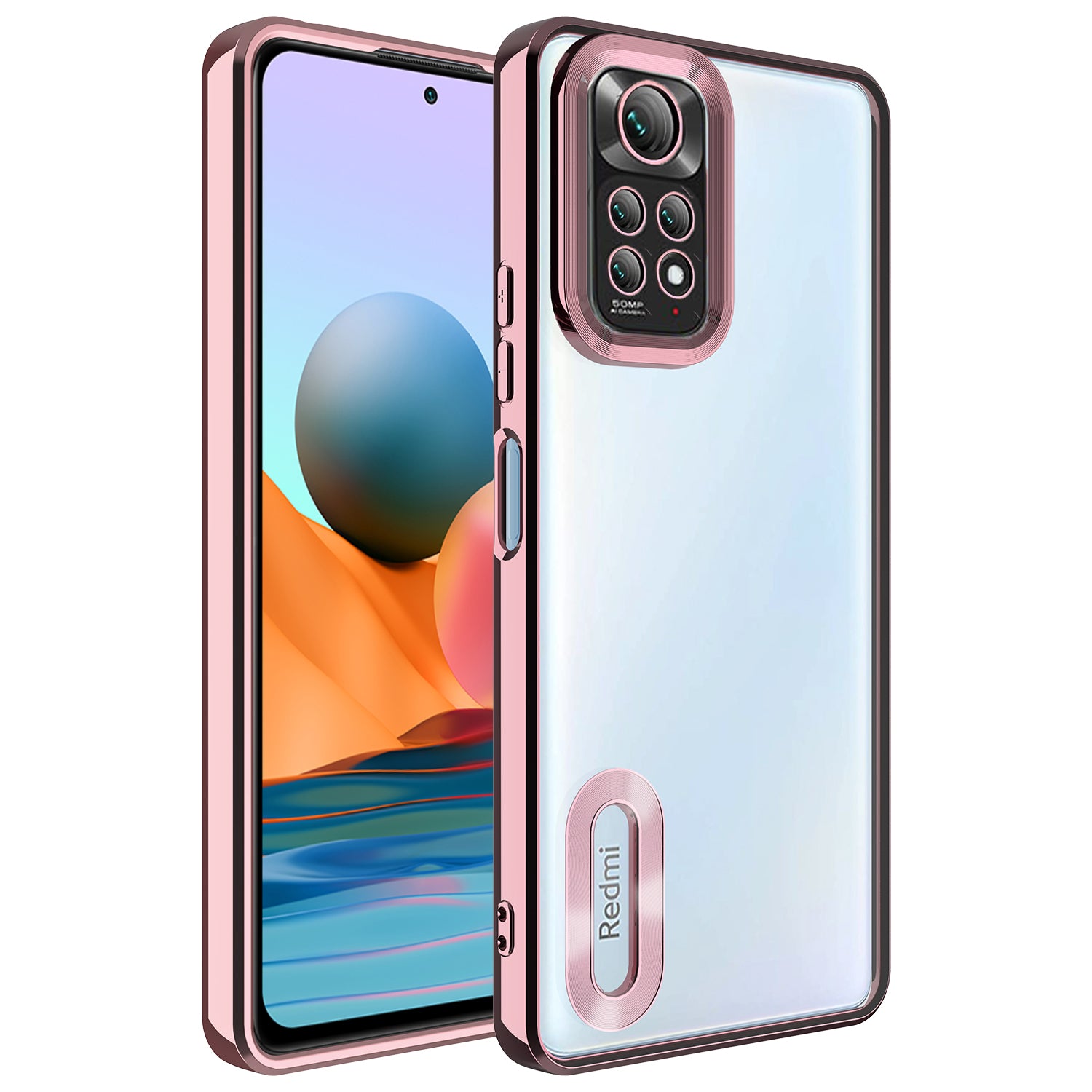 Xiaomi Redmi Note 11S Global Kılıf Kamera Korumalı Logo Gösteren Zore Omega Kapak Rose Gold
